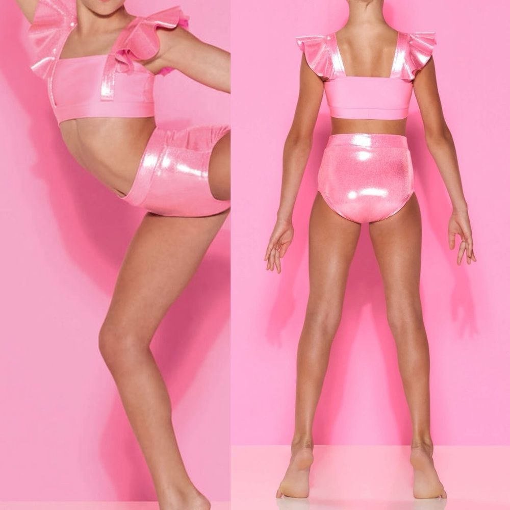 Kelle Solo Dance Costom Custume Hot Pink 2 Piece Top Trunks Stoned 2867 Lc Child